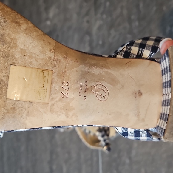 ⭐️M Gemi navy off white checked bow chunky heel sandals - Picture 8 of 11